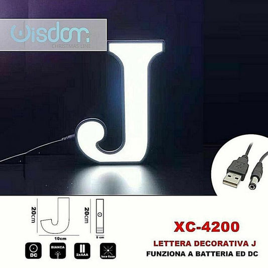 Lettera J Led Decorativa Luminosa A Batterie Natalizia Per Addobbi Luce Bianca