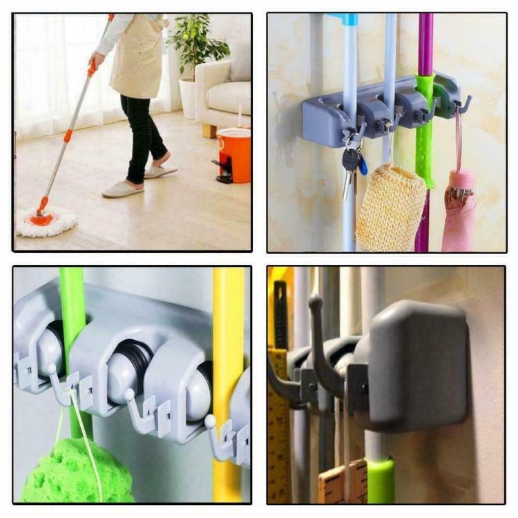 Organizer Porta Appendi 4 Scopa Mazze Da Muro A Parete E Ganci Portatutto Scope