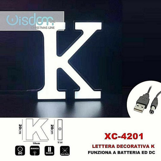 Lettera K Led Decorativa Luminosa A Batterie Natalizia Per Addobbi Luce Bianca