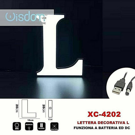 Lettera L Led Decorativa Luminosa A Batterie Natalizia Per Addobbi Luce Bianca