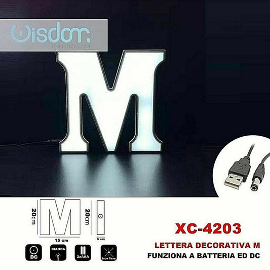 Lettera M Led Decorativa Luminosa A Batterie Natalizia Per Addobbi Luce Bianca