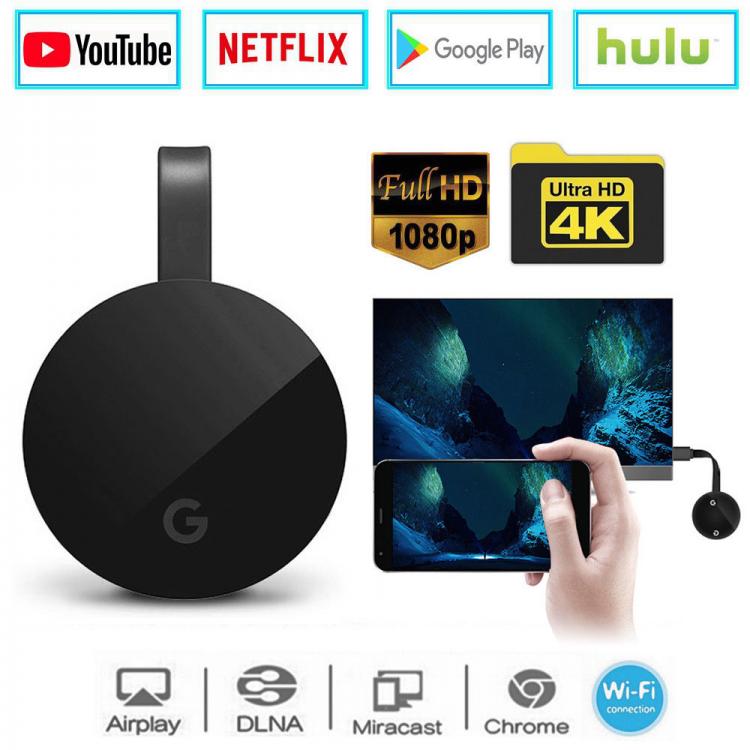 CHROMECAST GOOGL 2 WiFi HDMI MIRROR SCREEN DONGLE YOUTUBE MEDIA TV NERO HD