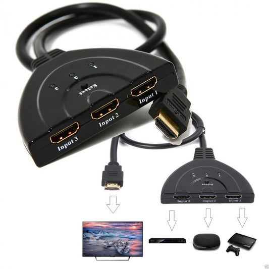 CAVO SWITCH HDMI 1080p 3 PORTE FULL HD TV PRESA MULTIPLA SDOPPIATORE ADATTATORE
