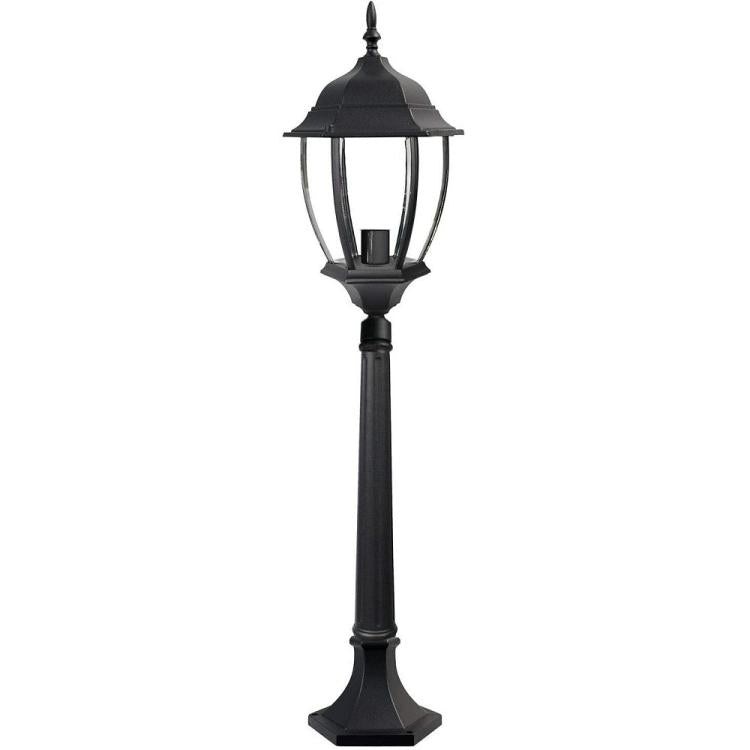 Lampione Da Giardino Terra 87Cm Lanterna Vetro E27 Luce Esterno Alluminio Nero
