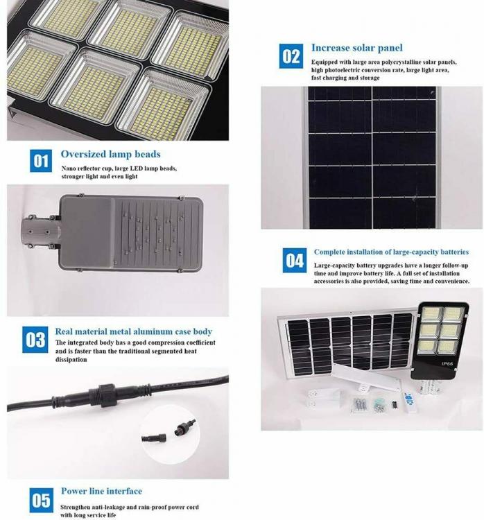 Lampione Led + Pannello Con Solare Staffa E Telecomando 200W Ip66 Faro Stradale