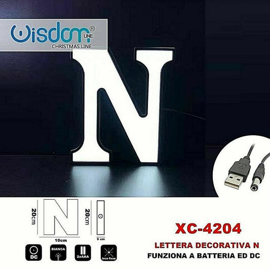 Lettera N Led Decorativa Luminosa A Batterie Natalizia Per Addobbi Luce Bianca
