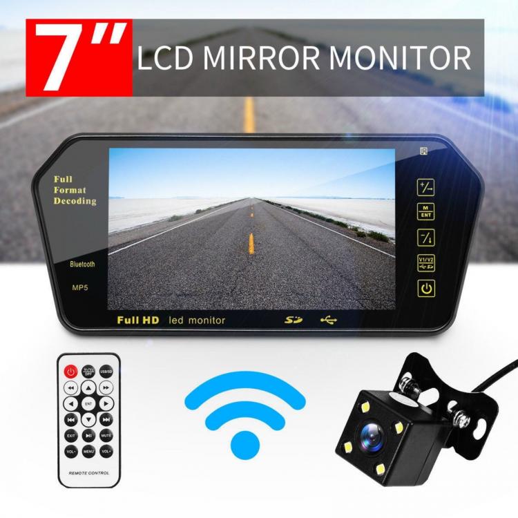 Specchietto Retrovisore Monitor 7" Bluetooth Mp5 Micro Sd Usb Auto X Retrocamera