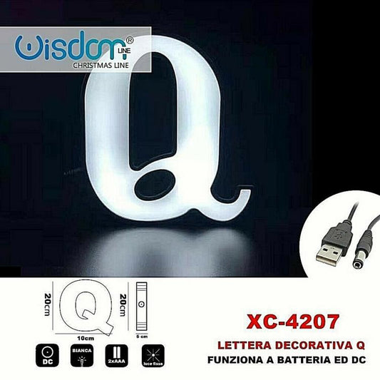Lettera Q Led Decorativa Luminosa A Batterie Natalizia Per Addobbi Luce Bianca
