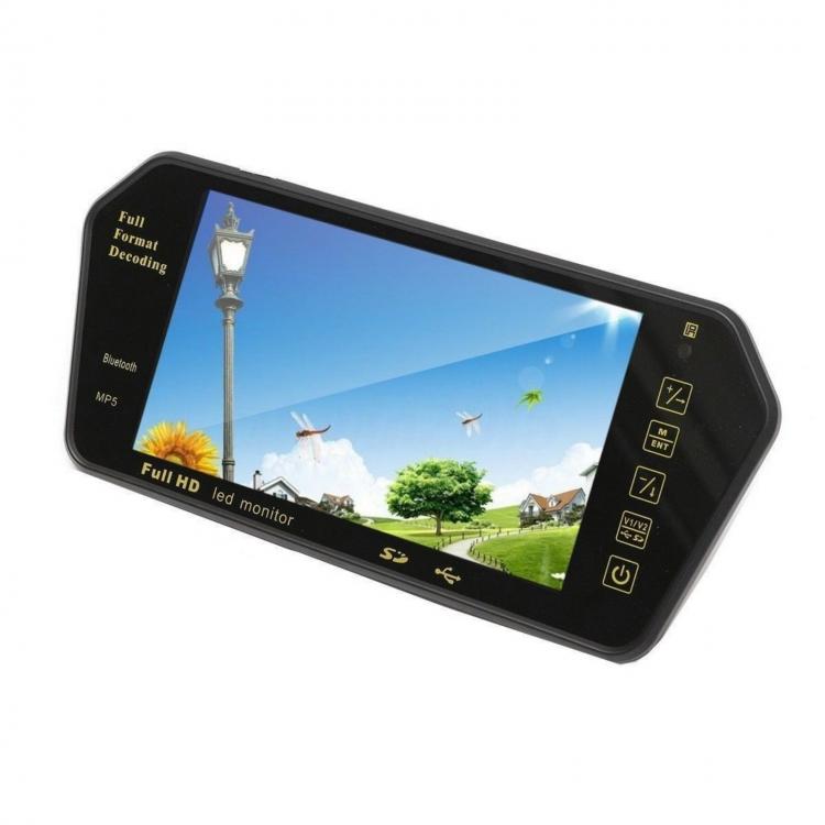 Specchietto Retrovisore Monitor 7" Bluetooth Mp5 Micro Sd Usb Auto X Retrocamera