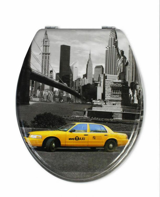 Copriwater Universale Con Stampa Legno Mdf Resistente Acciaio Wc Bagno NEW YORK