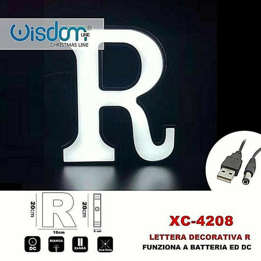 Lettera R Led Decorativa Luminosa A Batterie Natalizia Per Addobbi Luce Bianca
