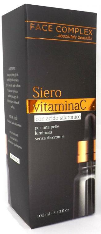 Siero Viso Vitamina C + Acido Ialuronico Pelle Luminosa Discromie Rughe Occhiaie