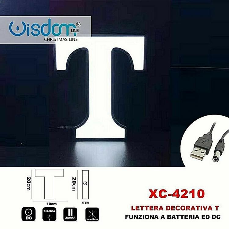 Lettera T Led Decorativa Luminosa A Batterie Natalizia Per Addobbi Luce Bianca