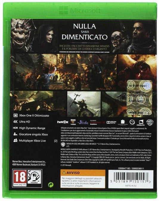La Terra Di Mezzo: L'Ombra Della Guerra Silver Edition Xbox One Italiano Nuovo