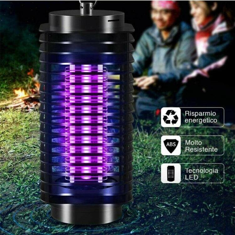 Zanzariera Elettrica Anti Zanzare E Mosche Lampada Uv Led Viola 3W Con Gancio