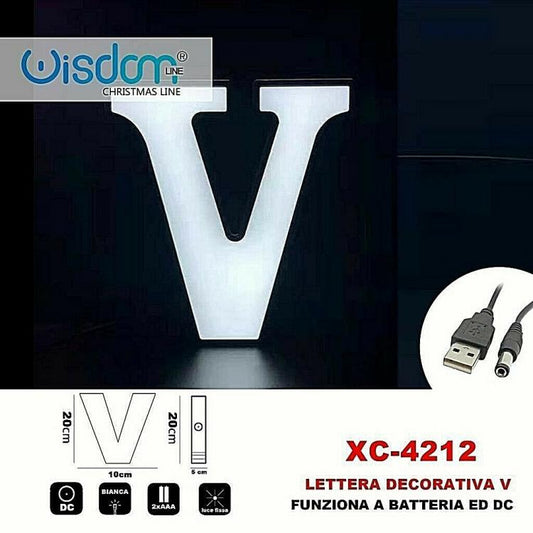 Lettera V Led Decorativa Luminosa A Batterie Natalizia Per Addobbi Luce Bianca