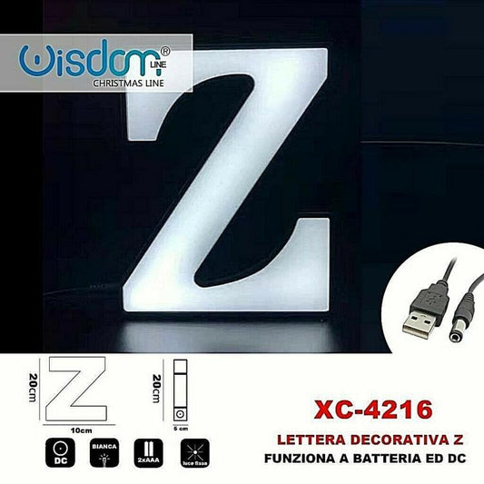 Lettera Z Led Decorativa Luminosa A Batterie Natalizia Per Addobbi Luce Bianca