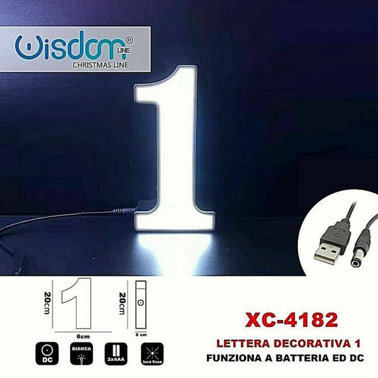 Numero 1 Led Decorativa Luminosa A Batterie Natalizia Per Addobbi Luce Bianca