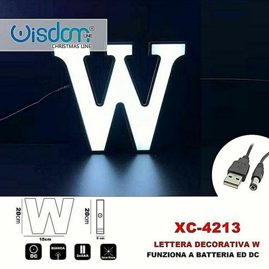Lettera W Led Decorativa Luminosa A Batterie Natalizia Per Addobbi Luce Bianca