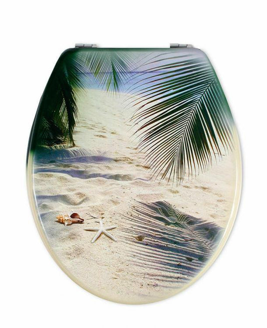 Copriwater Universale Con Stampa Legno Mdf Resistente Acciaio Wc Bagno PALME