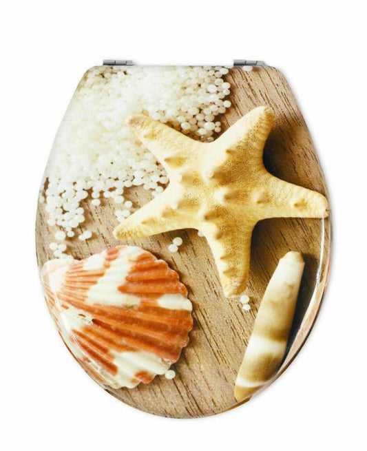 Copriwater Universale Con Stampa Legno Mdf Resistente Acciaio Wc Bagno CONCHIGLIE