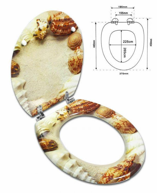 Copriwater Universale Con Stampa Legno Mdf Resistente Acciaio Wc Bagno SPIAGGIA