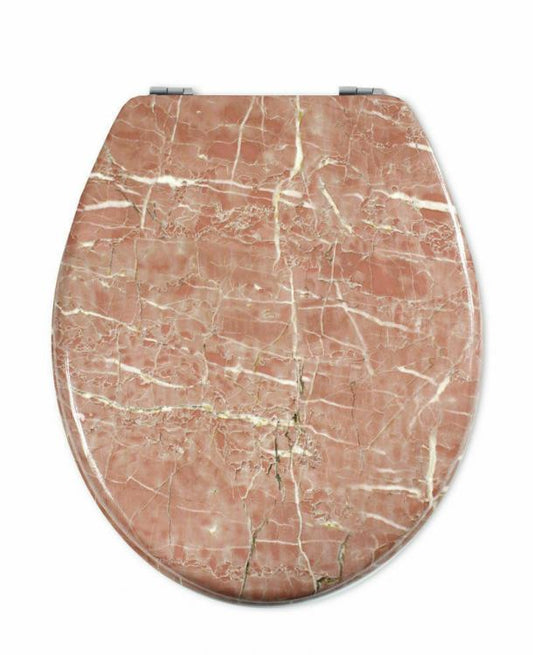 Copriwater Universale Con Stampa Legno Mdf Resistente Acciaio Wc Bagno MARMO ROSA