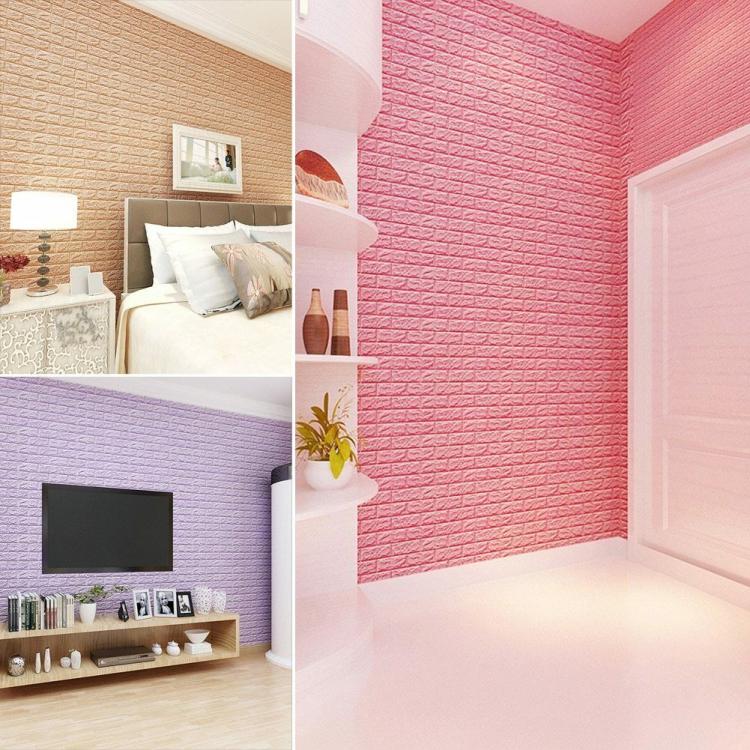 ADESIVO CARTA DA PARATO 3D EFFETTO MATTONI PANNELLO SPUGNA PARETI 70X77CM ROSA