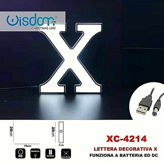 Lettera X Led Decorativa Luminosa A Batterie Natalizia Per Addobbi Luce Bianca