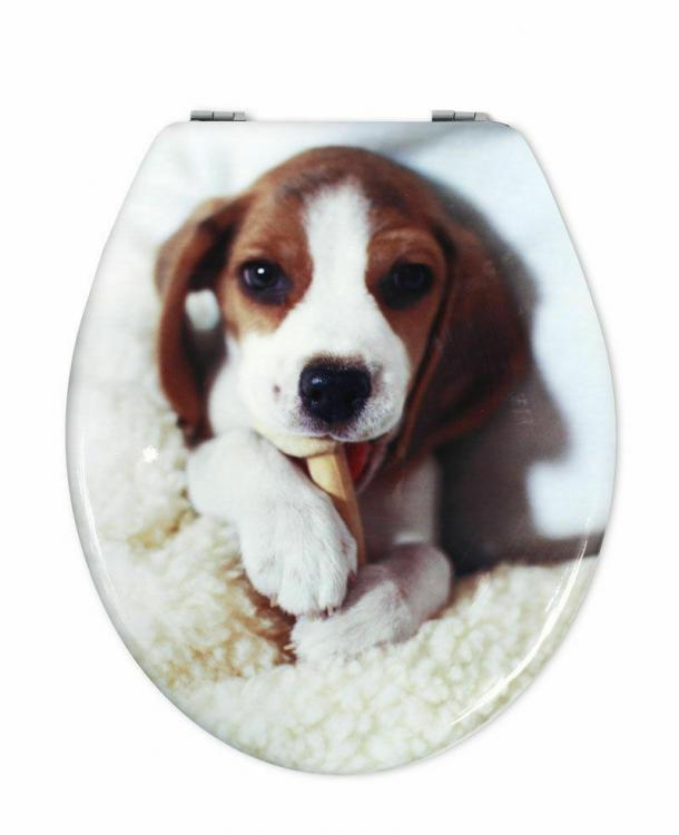COPRIWATER UNIVERSALE CON STAMPA LEGNO MDF RESISTENTE ACCIAIO WC BAGNO BEAGLE