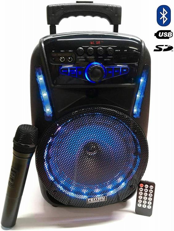 CASSA KARAOKE LED AMPLIFICATA 300W PMPO BLUETOOTH USB SD MICROFONO E TELECOMANDO