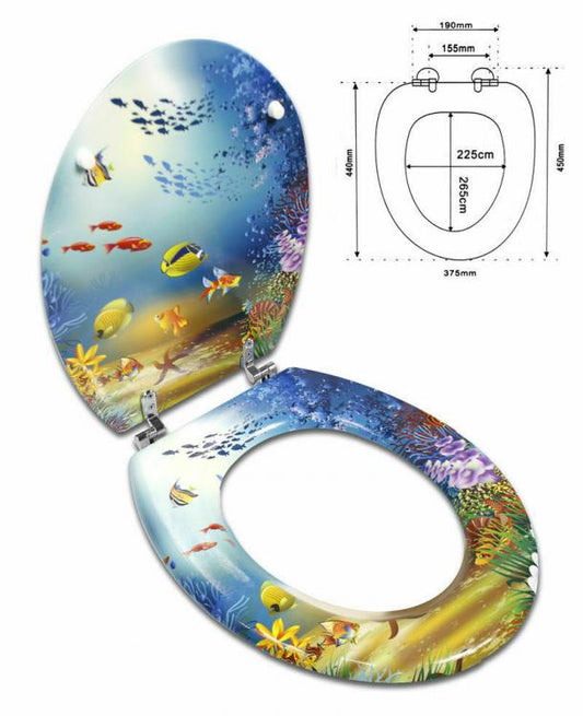 Copriwater Universale Con Stampa Legno Mdf Resistente Acciaio Wc Bagno ACQUARIO