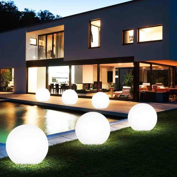 Lampada Sfera Da Giardino Ø 30Cm Luce Esterno Palla Terra E27 Bianco + Picchetti