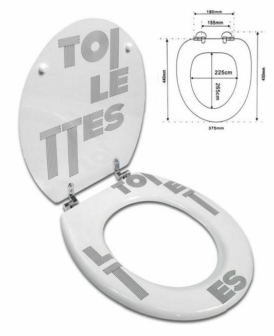 Copriwater Universale Con Stampa Legno Mdf Resistente Acciaio Wc Bagno TOILETTES