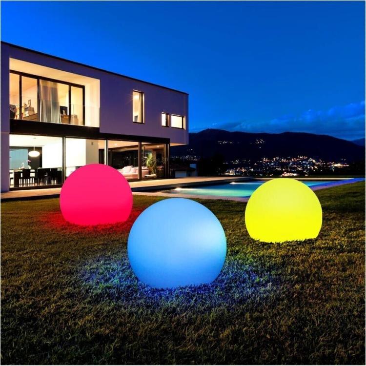 Lampada Sfera Da Giardino Ø 50Cm Luce Esterno Palla Terra E27 Bianco + Picchetti