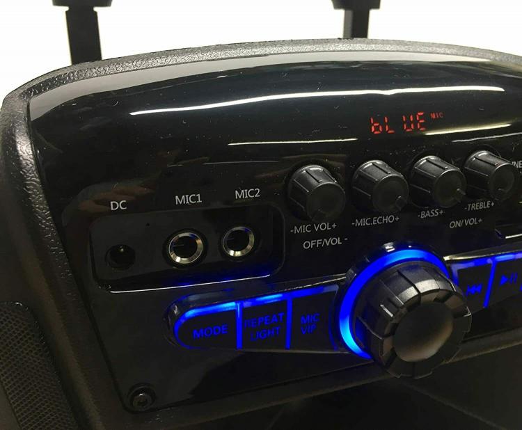 CASSA KARAOKE LED AMPLIFICATA 300W PMPO BLUETOOTH USB SD MICROFONO E TELECOMANDO