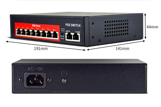 Switch Ethernet 8 Porte Poe 2 Fe Di Rete Rj45 Lan 100Mbps Videosorveglianza 120W