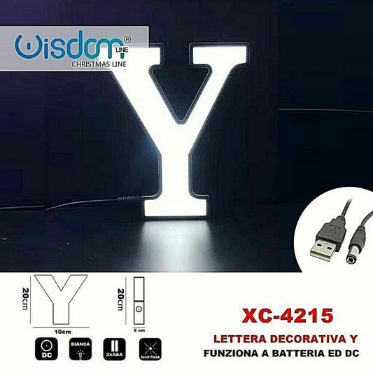 Lettera Y Led Decorativa Luminosa A Batterie Natalizia Per Addobbi Luce Bianca