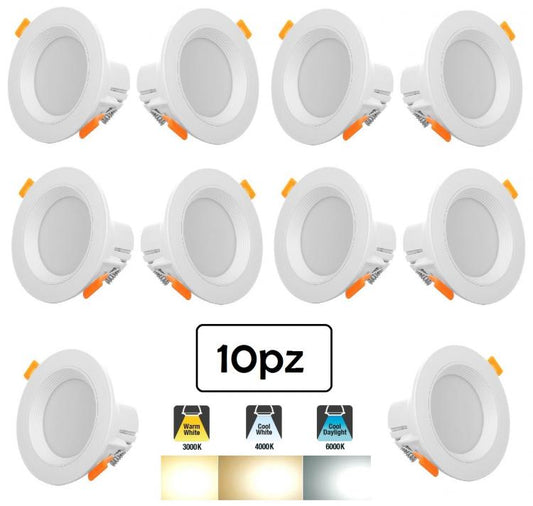 10x FARETTO INCASSO LED 5W 3in1 LUCE BIANCA FREDDA NATURALE CALDA SOFFITTO MOLLA