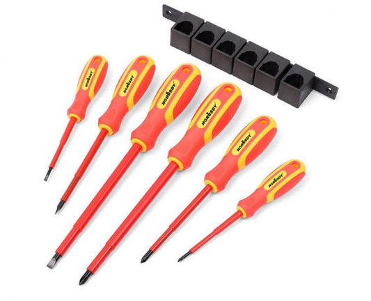 Kit Set 6 Cacciaviti Giraviti Per Elettricista Punte Magnetiche Isolati + Stand