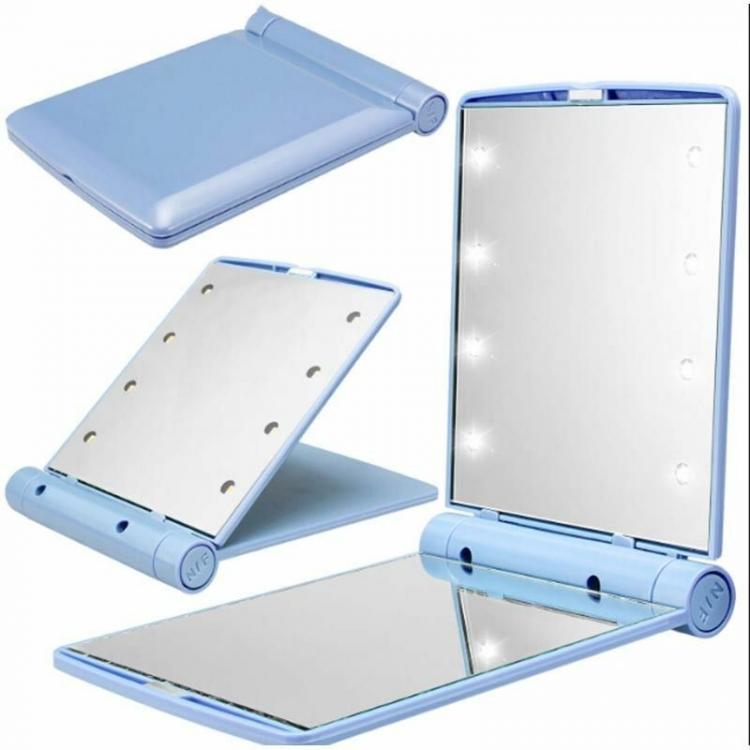 Specchio Mini Da Trucco Illuminato Led Portatile Make Up Rotante Luce Pieghevole
