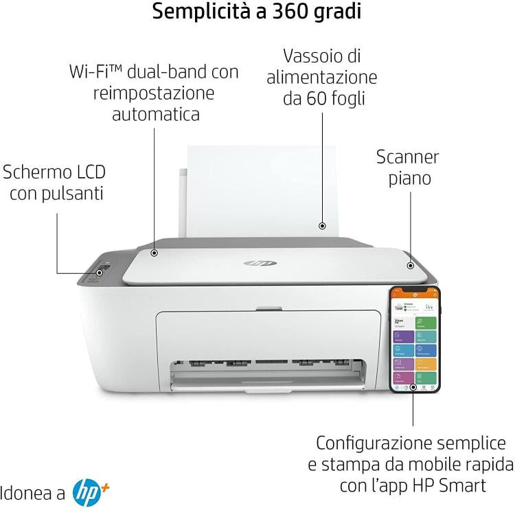 Stampante Multifunzione Hp Deskjet 2720E Inkjet Scanner Wi Fi Usb 2.0 Fotocopia