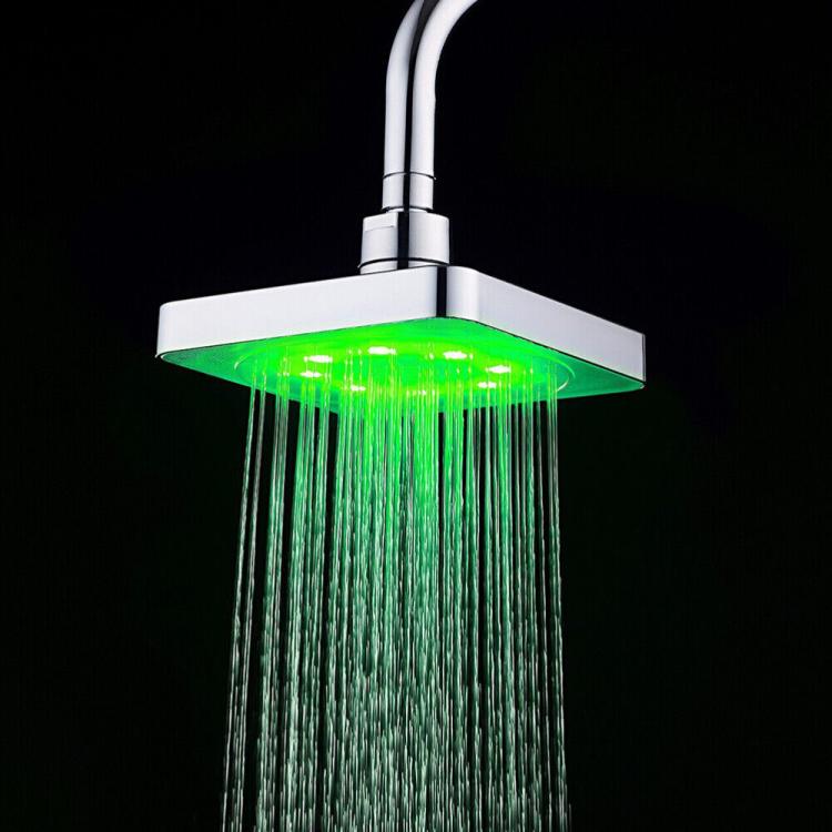 Soffione Doccia Con Led Multicolor Trasparente Cromoterapia Bagno |20Cm-Quadrato
