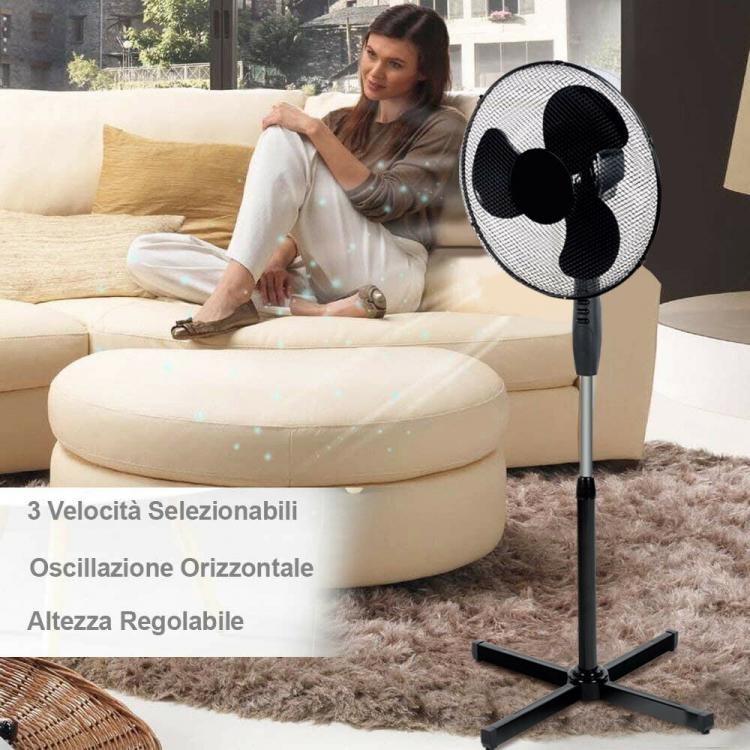 Ventilatore A Piantana Silenzio 45W Pala 40Cm 3 Velocita Altezza Regolabile Nero