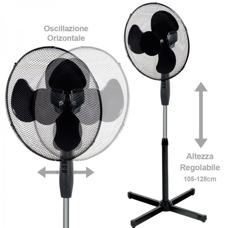 Ventilatore A Piantana Silenzio 45W Pala 40Cm 3 Velocita Altezza Regolabile Nero