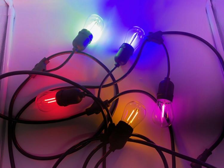 10pz LAMPADE E27 LED COLORATE BLU ROSSA GIALLA VERDE VIOLA PER CATENARIA CATENA