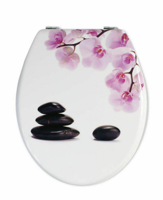 Copriwater Universale Con Stampa Legno Mdf Resistente Acciaio Wc Bagno FIORI E SASSI