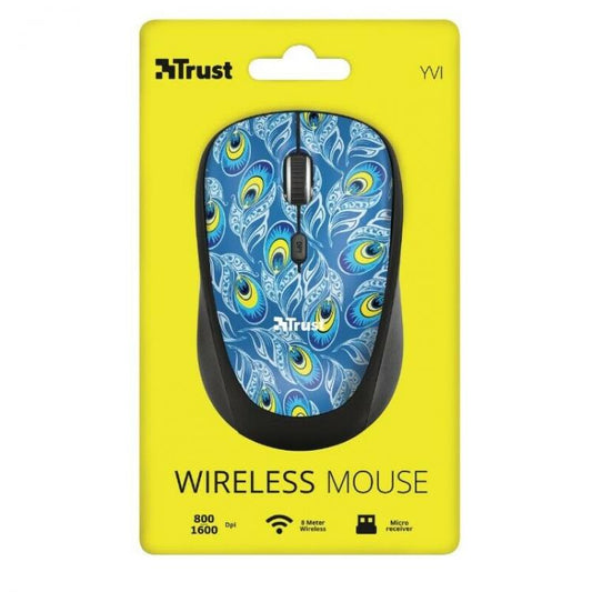Trust Mouse Ottico Wireless Yvi Peacock 1600Dpi Usb Blu 23388 Mouse Senza Filo