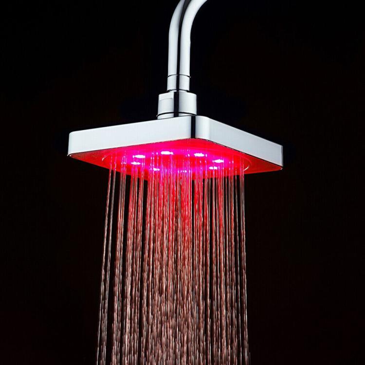 Soffione Doccia Con Led Multicolor Trasparente Cromoterapia Bagno |20Cm-Quadrato