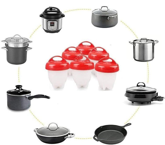 COPPETTE PER 6 UOVA IN CAMICIA BOLLITORE CUOCI SILICONE SODE SGUSCIATE EGG BOIL